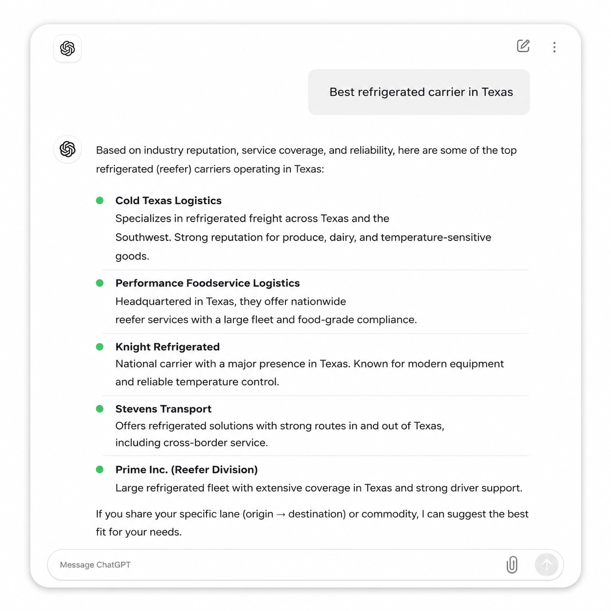 AI search visibility for freight carriers
