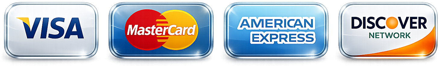 We accept Visa, MasterCard, American Express, Discover