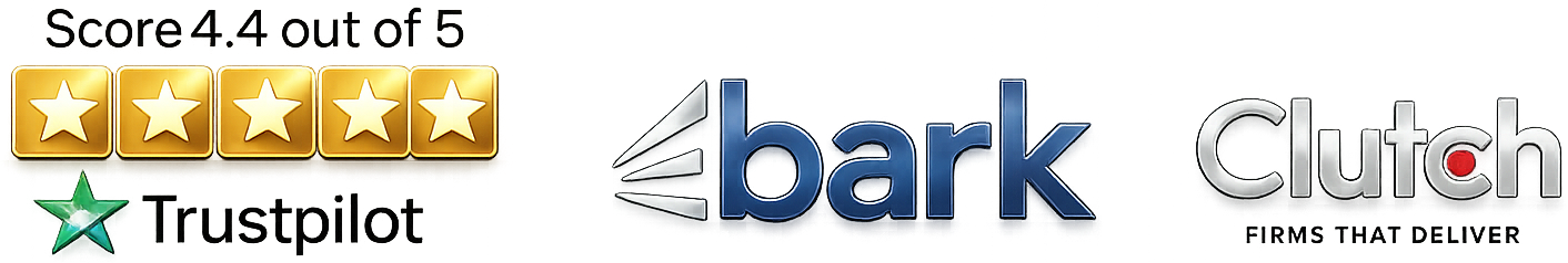 Trustpilot 4.4 out of 5, Bark, Clutch — Firms that deliver